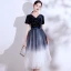 Modern / Fashion Navy Blue Suede Homecoming Graduation Dresses 2021 A-Line / Princess V-Neck Star Sequins Sash Bow Short Sleeve Tea-length Formal Dresses