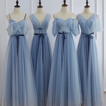 Simple Bleu Ciel Robe Demoiselle D Honneur 2021 Princesse Manches Courtes Ceinture Noeud Longue Demoiselle D Honneur Robe Pour Mariage