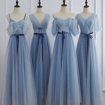 Simple Bleu Ciel Robe Demoiselle D Honneur 2021 Princesse Manches Courtes Ceinture Noeud Longue Demoiselle D Honneur Robe Pour Mariage