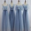Modest / Simple Sky Blue Bridesmaid Dresses 2021 A-Line / Princess Short Sleeve Sash Bow Floor-Length / Long Bridesmaid Wedding Party Dresses