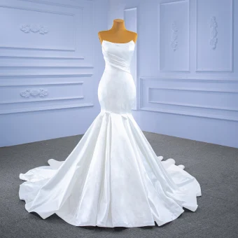 High End Ivory Satin Wedding Dresses 2021 Trumpet Mermaid Strapless Sleeveless Backless Royal Train Wedding
