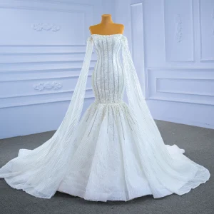 Haut De Gamme Blanche Robe De Mariée 2021 Trompette Sirène Bustier Perlage Perle Paillettes Sans Manches Dos Nu Royal Train Mariage