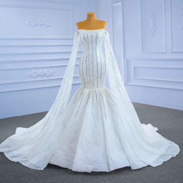 Haut De Gamme Blanche Robe De Mariée 2021 Trompette Sirène Bustier Perlage Perle Paillettes Sans Manches Dos Nu Royal Train Mariage
