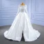 High-end Ivory Split Front Satin Wedding Dresses 2021 Ball Gown Scoop Neck Lace Flower Long Sleeve Chapel Train Wedding