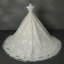 Luxe Champagne Robe Boule Robe De Mariée 2017 Encolure Dégagée Manches Courtes Volants Organza Dentelle Tribunal Train