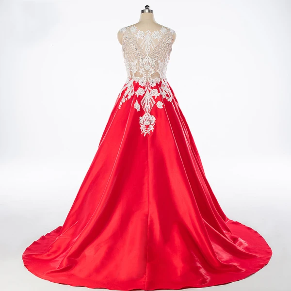 Luxe Rouge Robe De Bal 2017 Sans Manches Perlage Paillettes Faux Diamant Volants Appliques Dos Nu Glitter Satin Robe De Ceremonie