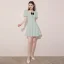 Fashion Sage Green Homecoming Short Graduation Dresses 2021 A-Line / Princess Square Neckline Rhinestone Bow Short Sleeve Formal Dresses
