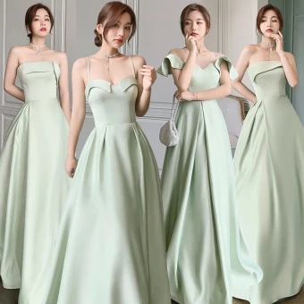 Simple Vert Cendré Satin Robe Demoiselle D Honneur 2021 Princesse Sans Manches Longue Demoiselle D Honneur Robe Pour Mariage