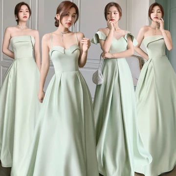 Simple Vert Cendré Satin Robe Demoiselle D Honneur 2021 Princesse Sans Manches Longue Demoiselle D Honneur Robe Pour Mariage
