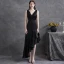 Modern / Fashion Black Ruffle Satin Party Dresses 2021 A-Line / Princess V-Neck Sleeveless Backless Asymmetrical Formal Dresses