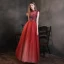 High-end Burgundy Prom Dresses 2021 A-Line / Princess High Neck Handmade  Beading Crystal Rhinestone Sleeveless Floor-Length / Long Prom Formal Dresses