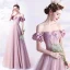 Elegant Dusky Pink Prom Dresses 2021 A-Line / Princess Off-The-Shoulder Glitter Beading Crystal Short Sleeve Backless Floor-Length / Long Prom Formal Dresses