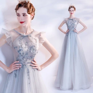 Vintage Originale Argenté Robe De Bal 2021 Princesse Encolure Dégagée Noeud Perlage Perle Faux Diamant Paillettes Sans Manches Dos Nu Longue Promo Robe De Ceremonie