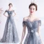 Vintage / Retro Grey Prom Dresses 2021 A-Line / Princess Off-The-Shoulder Beading Crystal Sequins Sleeveless Backless Floor-Length / Long Prom Formal Dresses