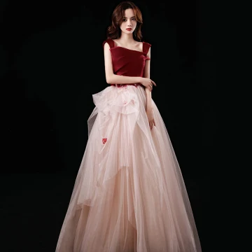 Charming Burgundy Prom Dresses 2021 A Line Princess Off The Shoulder Appliques Sequins Sleeveless Backless Cascading Ruffles Floor Length Long Prom Formal Dresses