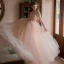 Chic / Beautiful Blushing Pink Pearl Prom Dresses 2021 A-Line / Princess Off-The-Shoulder Short Sleeve Backless Floor-Length / Long Prom Formal Dresses