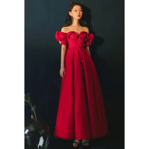 Chic Belle Rouge Robe De Bal 2021 Princesse De L 039 Épaule Perlage Perle Manches Courtes Dos Nu Longue Promo Robe De Ceremonie
