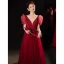 Charmant Bordeaux Robe De Bal 2021 Princesse Col v profond Perlage Paillettes Manches Courtes Dos Nu Longue Promo Robe De Ceremonie
