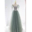 Vintage / Retro Sage Green Prom Dresses 2021 A-Line / Princess Square Neckline Rhinestone Puffy Short Sleeve Floor-Length / Long Prom Formal Dresses