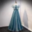 Charming Pool Blue Glitter Prom Dresses 2021 A-Line / Princess Scoop Neck Beading Sequins Short Sleeve Floor-Length / Long Prom Formal Dresses