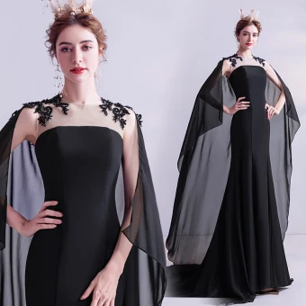 Vintage Originale Noire Robe De Bal 2021 Trompette Sirène Encolure Dégagée Perlage En Dentelle Fleur Sans Manches Train De Balayage Promo Robe De Ceremonie