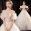 Affordable Charming Ivory Beading Pearl Sequins Wedding Dresses 2021 Ball Gown Off-The-Shoulder Ruffle Short Sleeve Backless Chapel Train Wedding