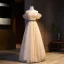 Chic / Beautiful Champagne Prom Dresses 2021 A-Line / Princess Off-The-Shoulder Sash Sequins Pearl Short Sleeve Backless Floor-Length / Long Prom Formal Dresses