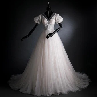 Elegant Ivory Lace Flower Wedding Dresses 2021 A Line Princess V Neck Bell Sleeves Backless Sweep Train Wedding
