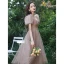 Chic / Belle Rose Sombre de retour Robe De Graduation 2021 Princesse Noeud Encolure Carrée Gonflée Manches Courtes Dos Nu Thé Longueur Robe De Ceremonie