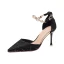 Mode Noire Soirée Sandales Femme 2021 Perle Faux Diamant Bride Cheville 9 cm Talons Aiguilles À Bout Pointu Talons Hauts