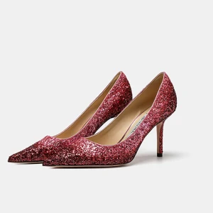 Scintillantes Rouge Paillettes Soirée Escarpins 2021 8 Cm Talons Aiguilles À Bout Pointu Escarpins Talons Hauts