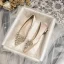 Elegant Champagne Pearl Rhinestone Satin Wedding Shoes 2021 Pointed Toe Flat Wedding Heels
