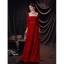 Chic / Beautiful Red Lace Flower Evening Dresses  2021 A-Line / Princess Square Neckline Rhinestone Long Sleeve Backless Floor-Length / Long Evening Party Formal Dresses