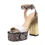 Sexy Blanche Cuir Motif Peau De Serpent Club de carnaval Sandales Femme 2021 Bride Cheville 13 cm Talons Épais Peep Toes / Bout Ouvert Sandales Talons Hauts