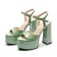 Mode Salbeigrün Strassenmode Sandalen Damen 2021 Leder Knöchelriemen 14 cm Thick Heels Peeptoes Sandaletten Hochhackige