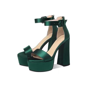 Chic Beautiful Dark Green Rave Club Womens Sandals 2021 Leather Ankle Strap 13 Cm Thick Heels Open Peep Toe Sandals High Heels