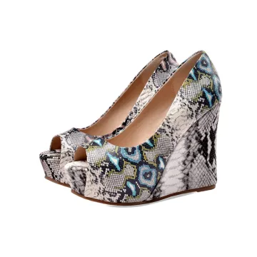 Unusual Street Wear Snakeskin Print Womens Sandals 2021 Leather Waterproof 11 Cm Wedges Open Peep Toe Sandals