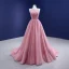 High-end Blushing Pink Beading Prom Dresses 2021 A-Line / Princess Scoop Neck Sleeveless Backless Court Train Prom Formal Dresses