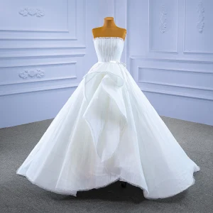 High End White Cascading Ruffles Wedding Dresses 2021 Ball Gown Ruffle Strapless Sleeveless Backless Floor Length Long Wedding