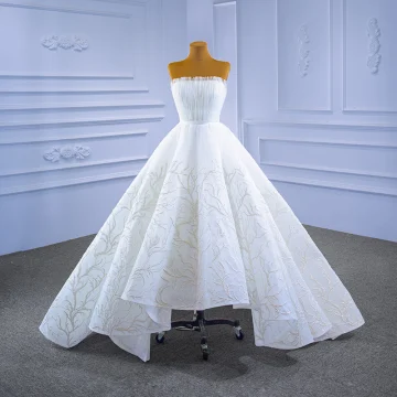 Haut De Gamme Blanche Robe De Mariée 2021 Robe Boule Perlage Volants Bustier Sans Manches Dos Nu Ceinture Train De Balayage Mariage