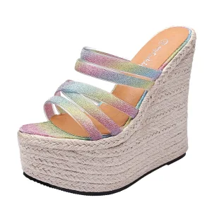 Fashion Multi Colors Street Wear Braid Womens Sandals 2021 16 Cm Platform Wedges Open Peep Toe Sandals
