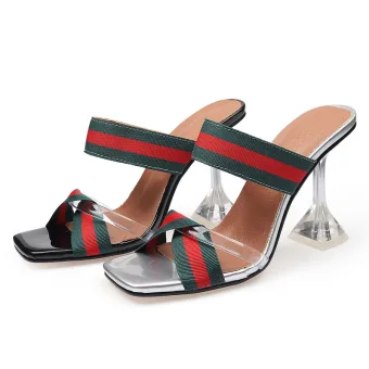 Chic Beautiful Silver Striped Street Wear Womens Sandals 2021 9 Cm Stiletto Heels Open Peep Toe Sandals High Heels