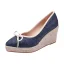 Chic / Beautiful Ocean Blue Street Wear Braid Bow Womens Shoes 2021 7 cm Wedges Platform Pointed Toe Sandals