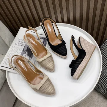 Mooie Prachtige Zwarte Straatkleding Vlecht Strik Sandalen Dames 2021 10 Cm Plateau Sleehakken Spitse Neus Sandalen