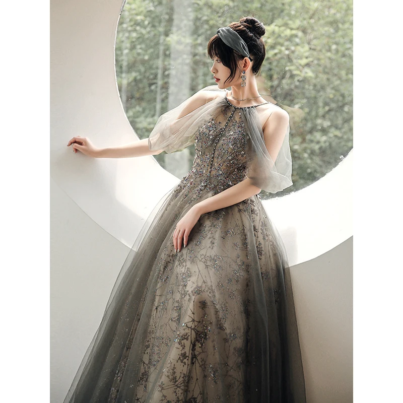slim fit dress slacks Peacock Blue Halter Neck A-Line Long Prom Dress With Split main image 0