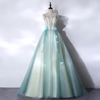 Elegante Verde Lima Vestidos de gala 2021 A-Line / Princess Spaghetti Straps Apliques Con Encaje Flor Sin Mangas Sin Espalda Largos Gala Vestidos Formales