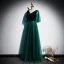Vintage / Retro Dark Green Prom Dresses 2021 A-Line / Princess V-Neck 1/2 Sleeves Backless Floor-Length / Long Prom Formal Dresses