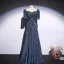 Scintillantes Océan Bleu Glitter Robe De Bal 2021 Princesse Encolure Carrée Manches Courtes Dos Nu Longue Promo Robe De Ceremonie