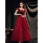 Charming Suede Burgundy Prom Dresses 2021 A-Line / Princess Square Neckline Pearl Sequins Backless Floor-Length / Long Prom Formal Dresses