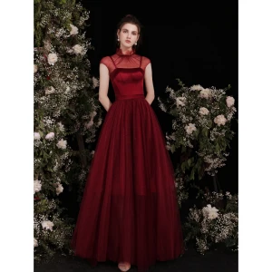 Chic Beautiful Burgundy Satin Prom Dresses 2021 A Line Princess Spaghetti Straps Sleeveless Backless Bow Floor Length Long Prom Formal Dresses